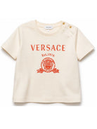 T-shirt per neonati Versace Kids beige con logo sul davanti 10251541A18123 2YE00 VERSACE KIDS 