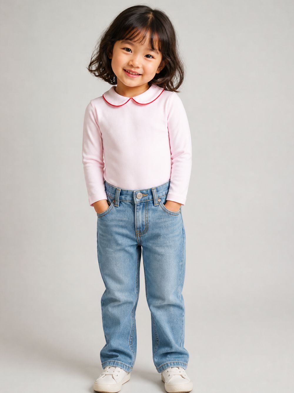 Body per bambina Baroni Kids bianco con colletto a contrasto rosso 44202 PR BARONI KIDS 