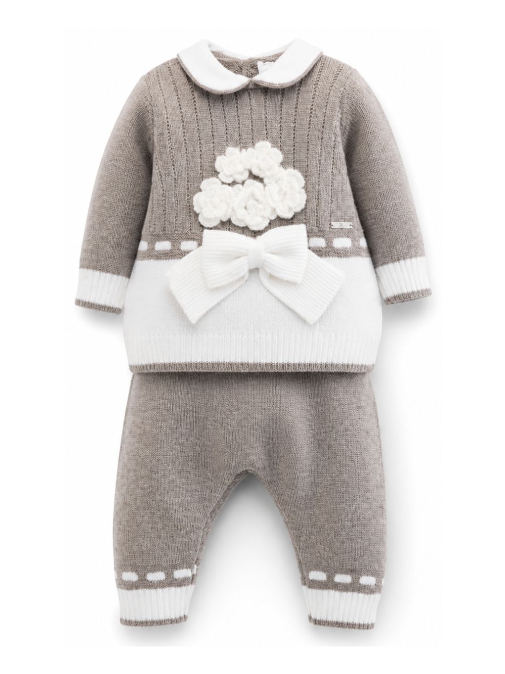 Set maglione e pantaloni per neonata Colorichiari beige con design intrecciato FF218606 2088 9720 COLORICHIARI KIDS 