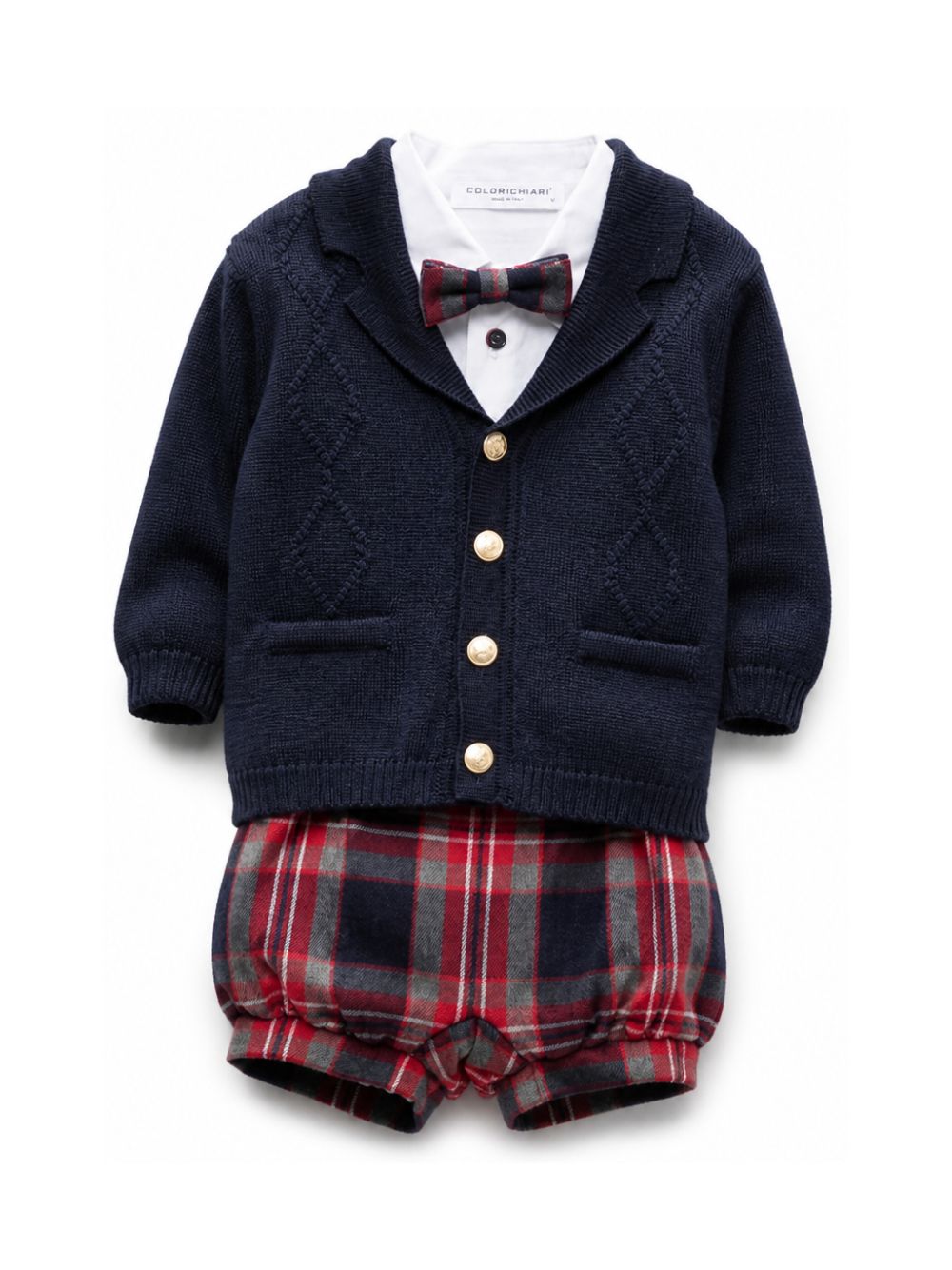 Set camicia giacca shorts e papillon per neonato Colorichiari multicolore con design tartan MN408707 4997c 70 COLORICHIARI KIDS 