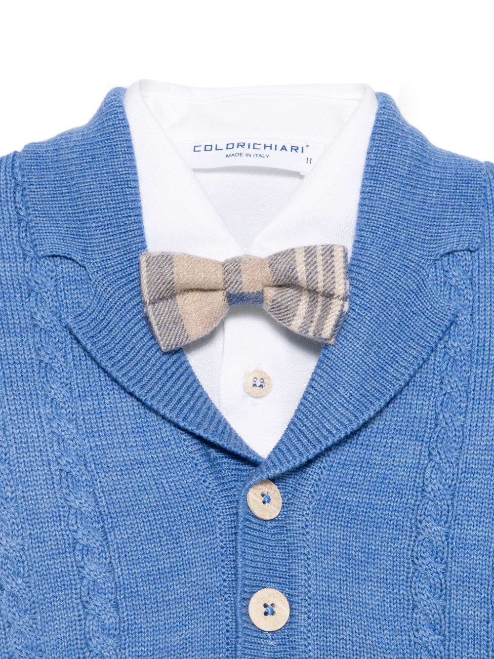 Set cardigan camicia shorts e papillon per neonato Colorichiari azzurro con design a quadri MN408713 5008 64 COLORICHIARI KIDS 