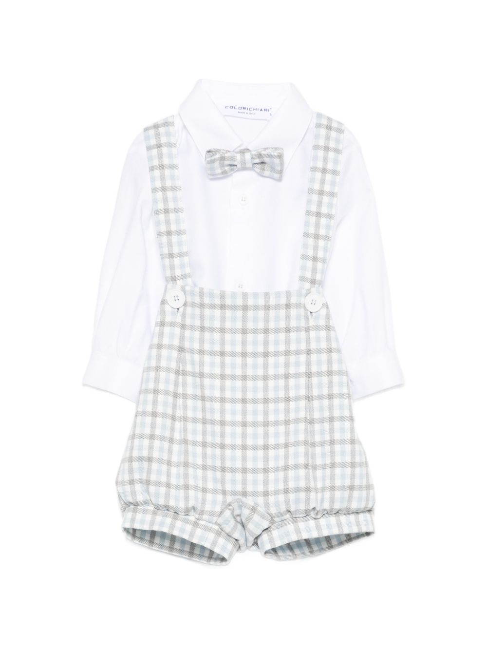 Set cardigan camicia shorts e papillon per neonato Colorichiari azzurro con design a quadri MN408733 5010 51 COLORICHIARI KIDS 