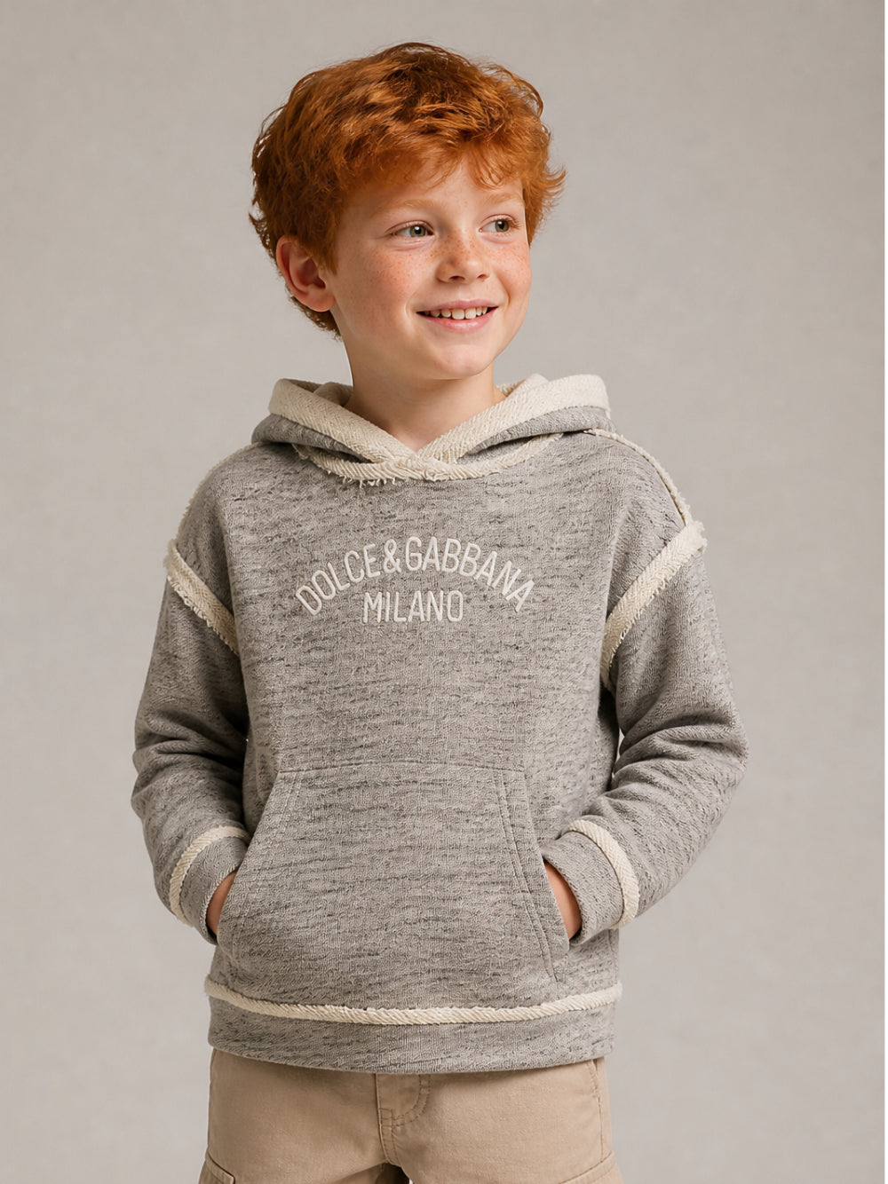 Felpa per bambino Dolce & Gabbana Kids grigia con effetto sfilato L4JWOC HU7Y4 S8298 DOLCE & GABBANA KIDS 