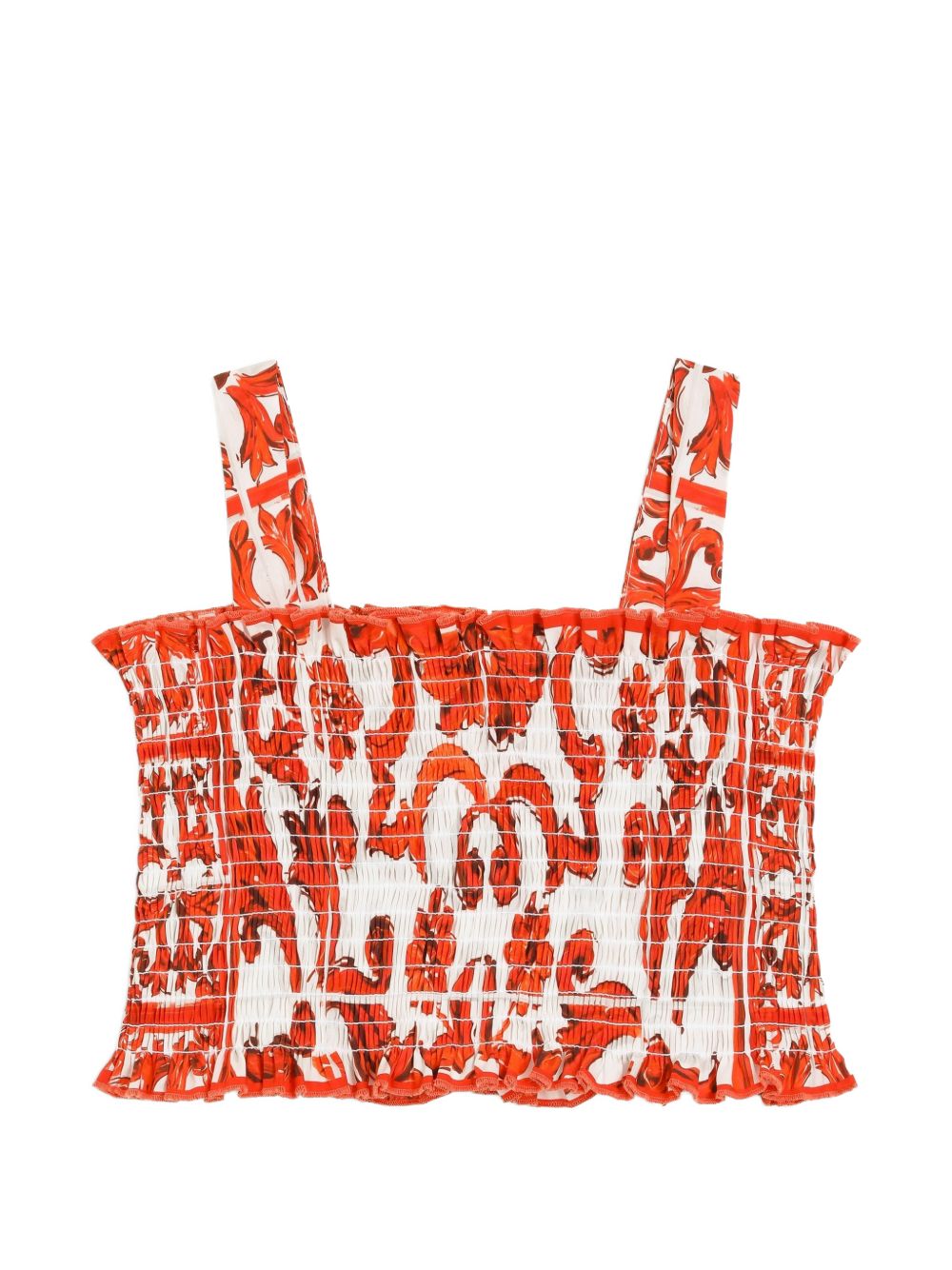 Top per bambina Dolce & Gabbana Kids arancione con motivo maiolica L51N78 G7P4J IR5DQ DOLCE & GABBANA KIDS 