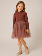 Abito per bambina Donsje Kids marrone con gonna in tulle a coste 4043900 00094 DONSJE KIDS 