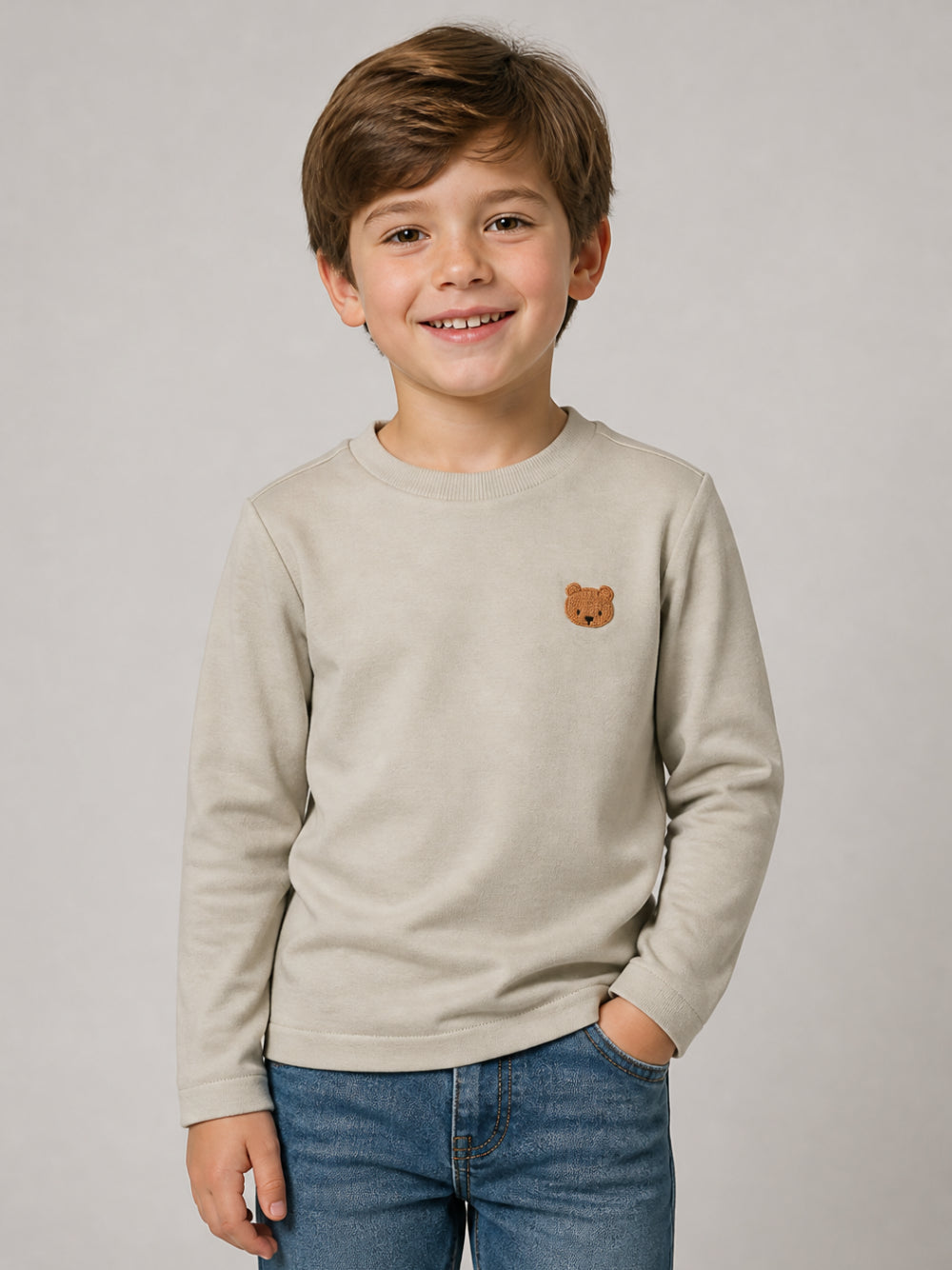 T-shirt per bambini Donsje beige con ricamo orsetto 4101901 00016 DONSJE KIDS 