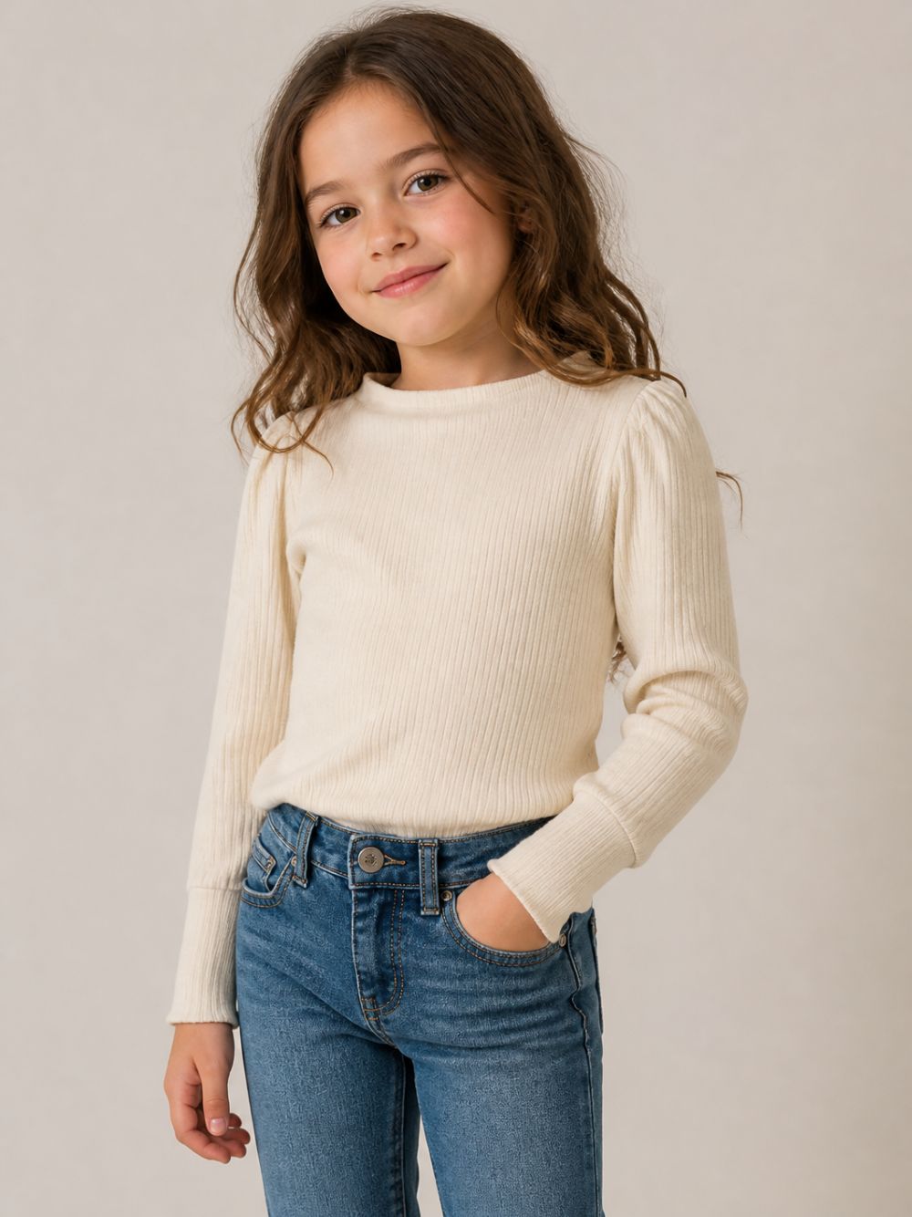 Maglione per bambina Donsje crema con motivo a coste 4107100 00133 DONSJE KIDS 