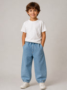 Jeans Dinotje per bambino Donsje Kids azzurri con effetto slavato 4123900 00080 DONSJE KIDS 