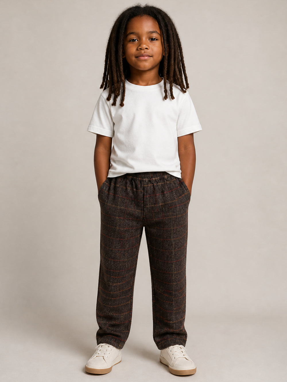 Pantaloni per bambino Donsje Kids marroni con trama in tweed 4124000 S0049 DONSJE KIDS 