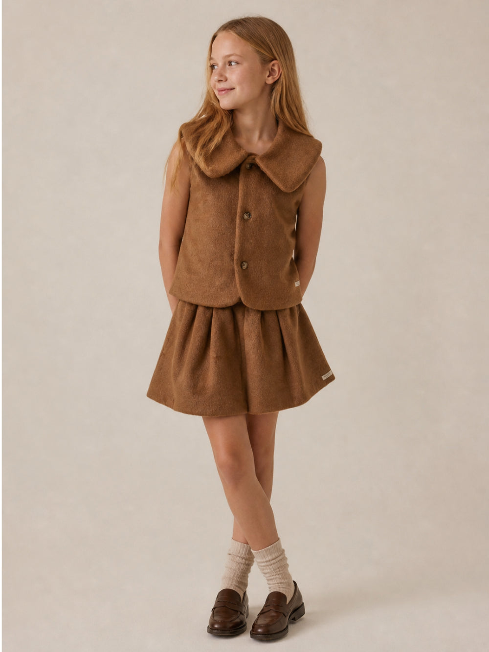 Gonna per bambina Donsje Kids marrone con texture infeltrita 4125500 00035 DONSJE KIDS 