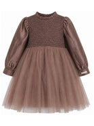 Abito Janice per bambina Donsje marrone con corsetto in punto smock 4125600 00111 DONSJE KIDS 
