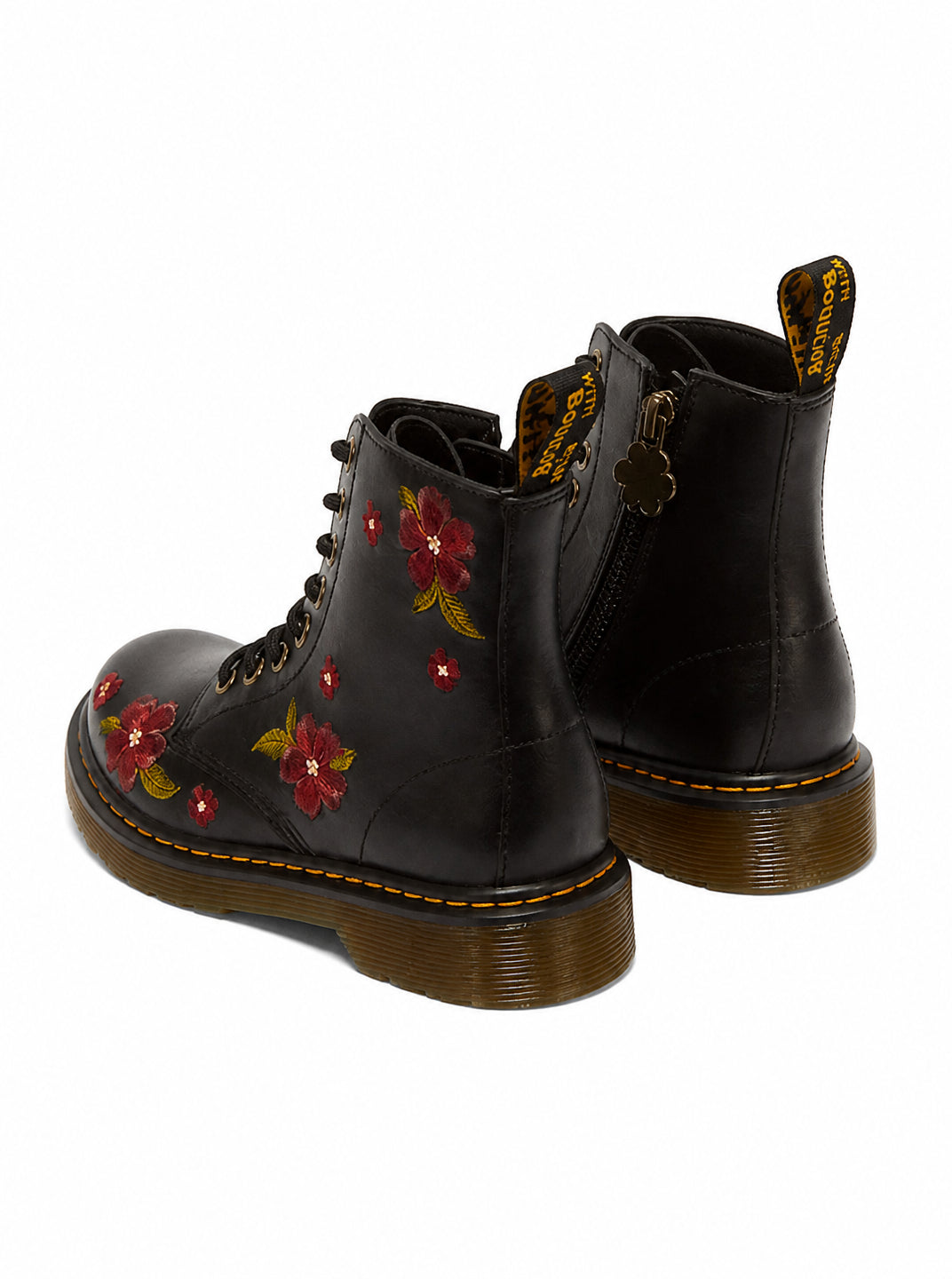 Stivali per bambina Dr. Martens Kids nere con decorazioni ricamate floreali 43278001 BLACK Dr martens kids 