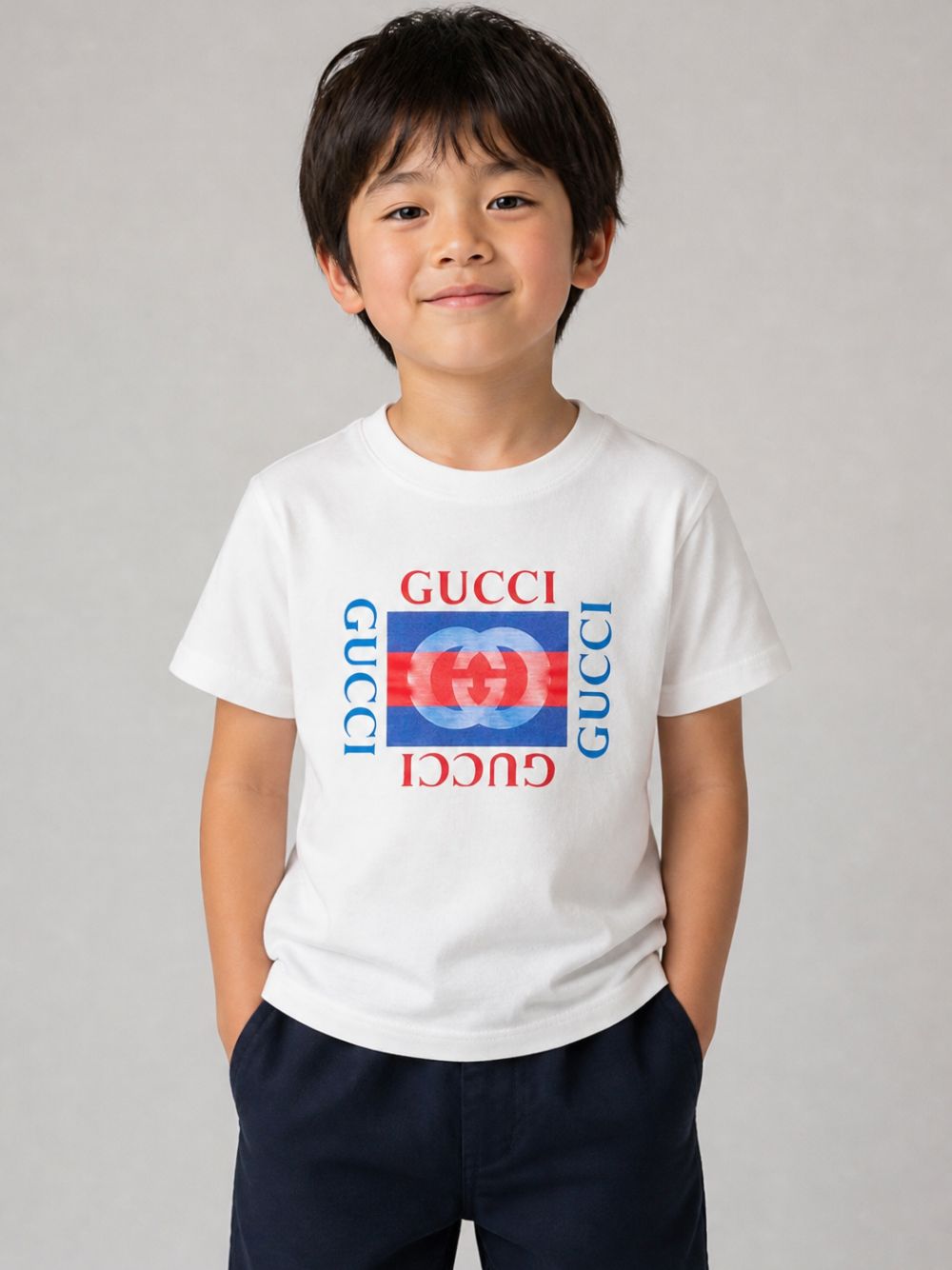 T-shirt per bambini Gucci Kids bianca con stampa logo Gucci sul davanti 575114XJHO8 9214 GUCCI KIDS 