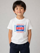 T-shirt per bambini Gucci Kids bianca con stampa logo Gucci sul davanti 575114XJHO8 9214 GUCCI KIDS 