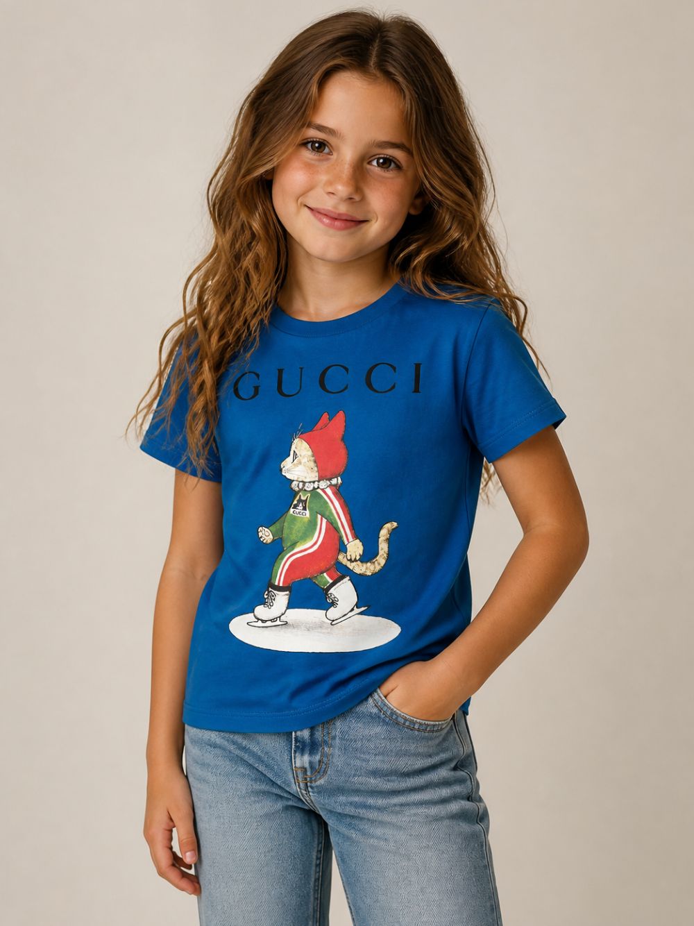 T-shirt per bambina Gucci Kids blu con stampa grafica sul davanti 610190XJHY3 4030 GUCCI KIDS 