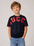 T-shirt per bambino Gucci Kids blu con stampa logo sul davanti 855823XJHPQ 4585 GUCCI KIDS 