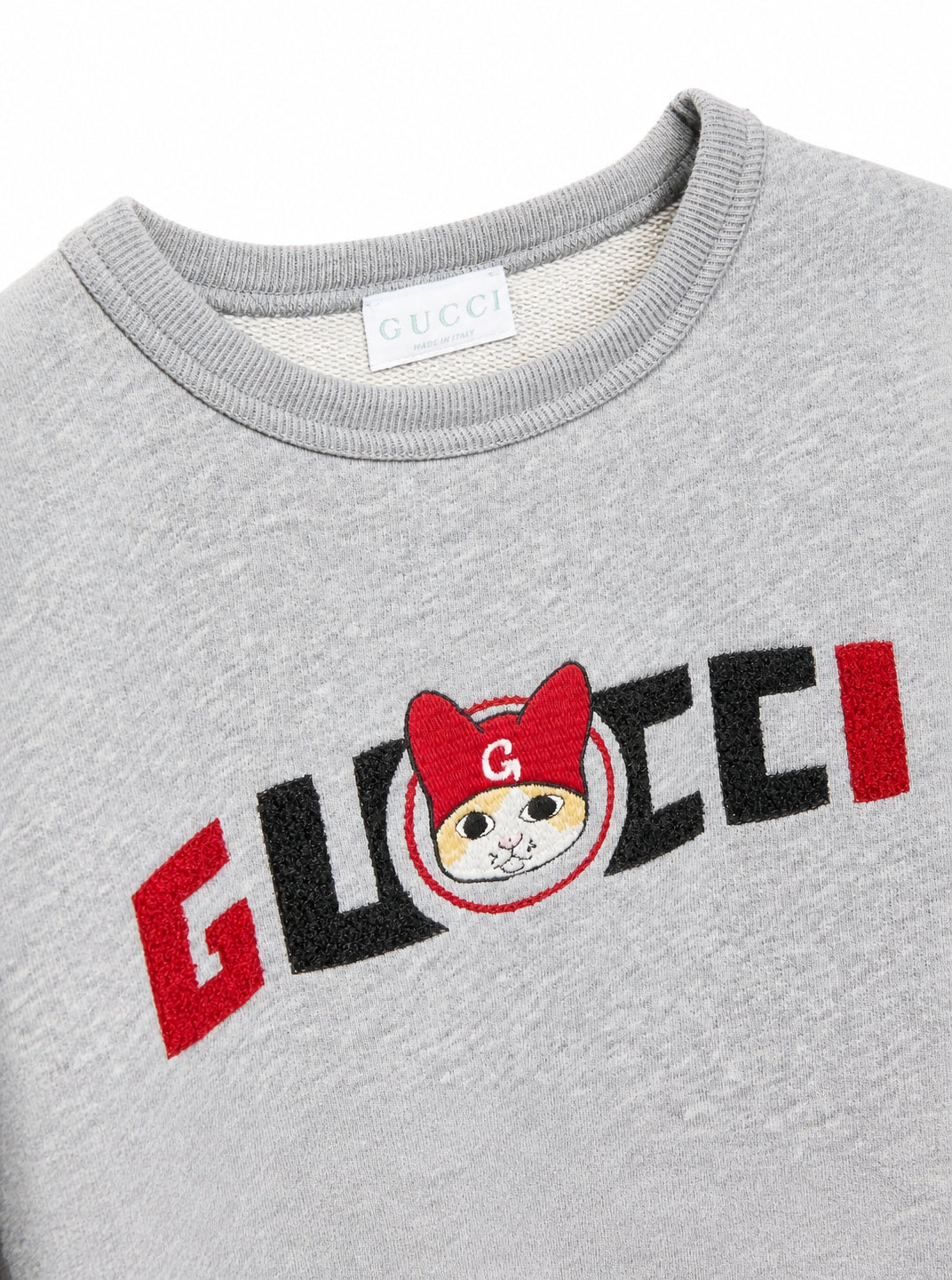 Felpa per bambini Gucci Kids grigia con stampa gatto sul davanti 855825XJHY2 1183 GUCCI KIDS 