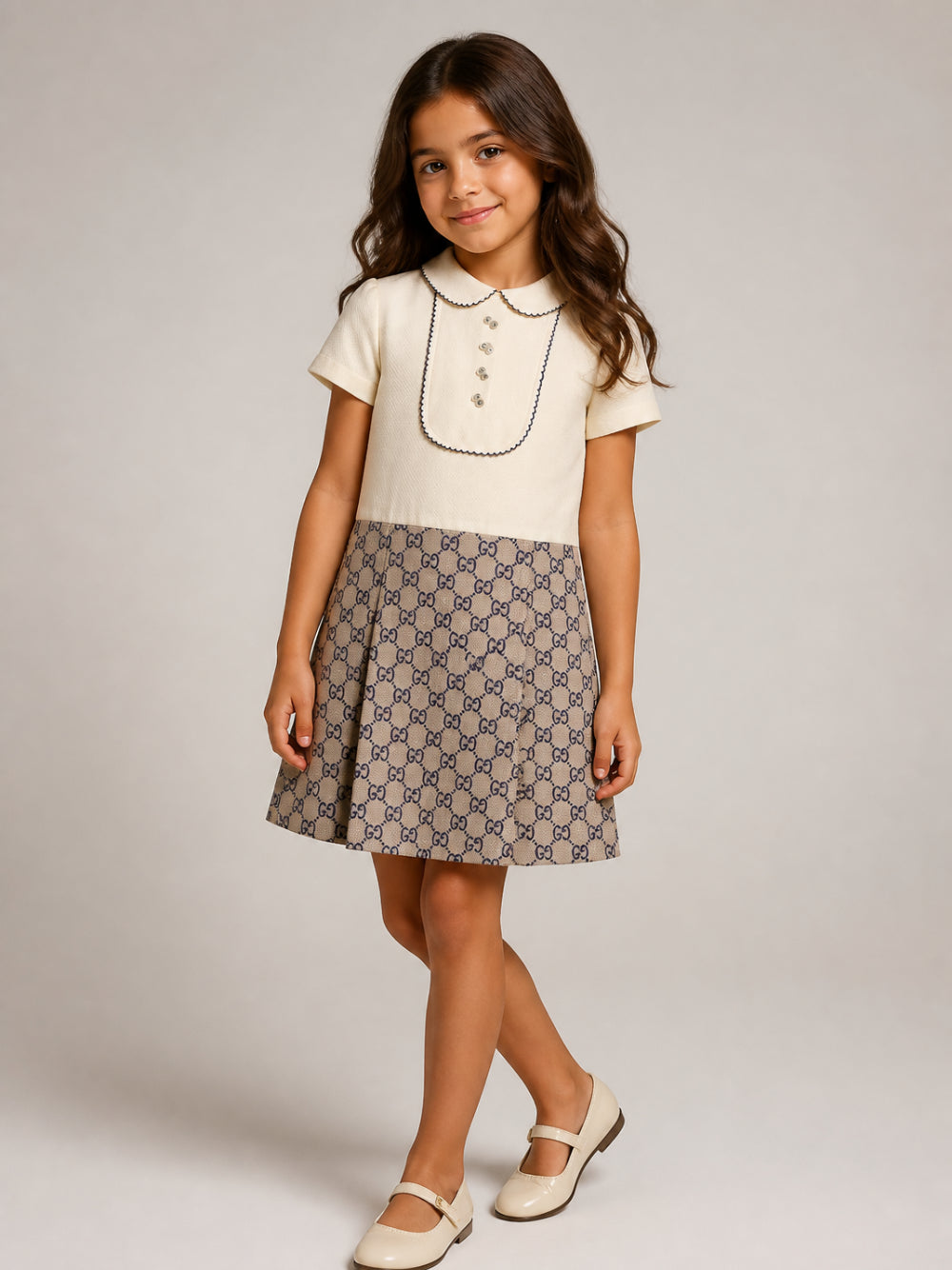 Abito per bambina Gucci Kids beige con logo GG ricamato 866658XWA2R 9118 GUCCI KIDS 