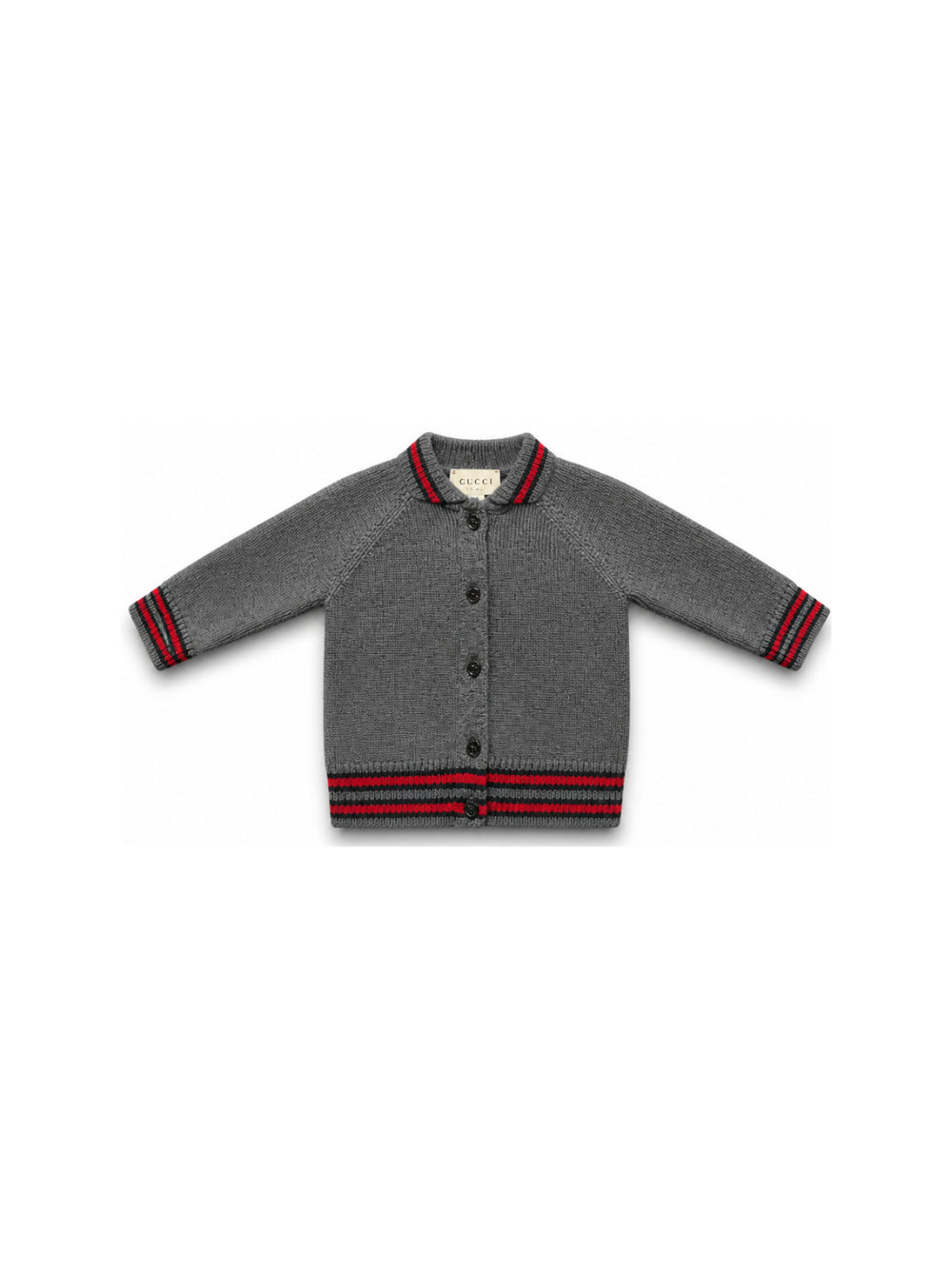 Maglione per neonato Gucci Kids grigio con dettaglio nastro Web rosso e verde 866822XKFH1 1155 GUCCI KIDS 