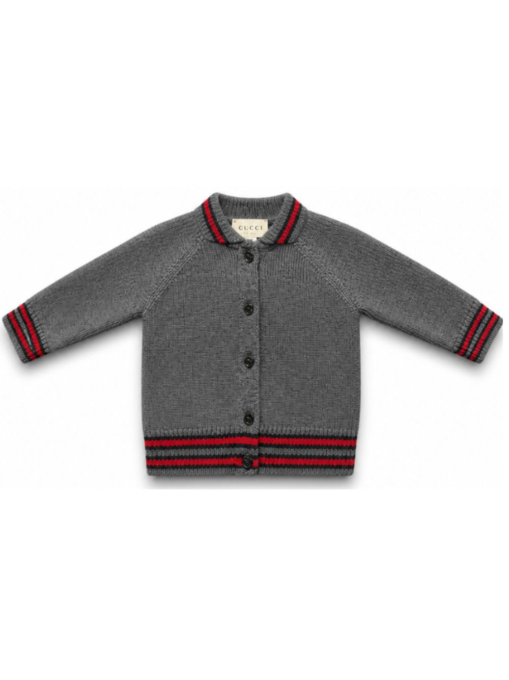Maglione per neonato Gucci Kids grigio con dettaglio nastro Web rosso e verde 866822XKFH1 1155 GUCCI KIDS 