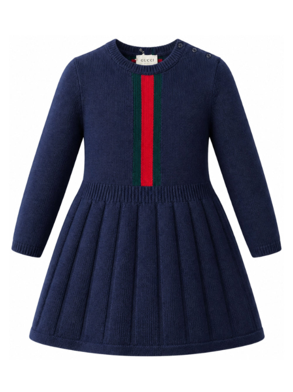 Abito per bambina Gucci Kids blu con dettaglio nastro Web rosso e verde 867906XKFKU 4154 GUCCI KIDS 