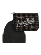 Christmas Box Pochette Aline e berretto MC2 St. Barth nera con logo sul davanti BOX0048 04510M MC2 ST. BARTH KIDS 