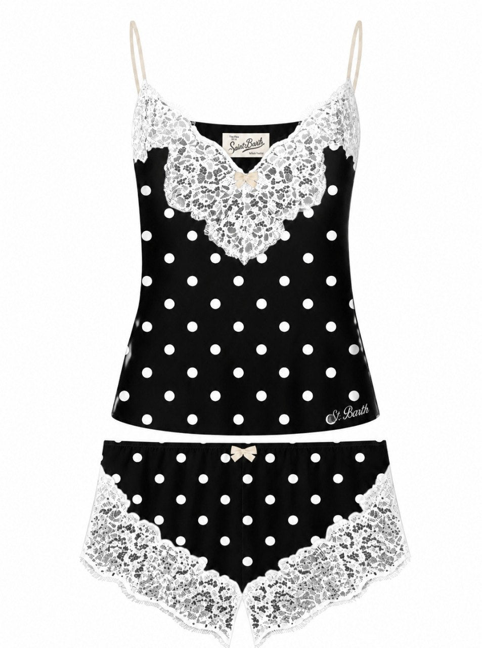 Pigiama per donna MC2 St. Barth nero con finiture in pizzo PIA0001 04007M MC2 ST. BARTH 