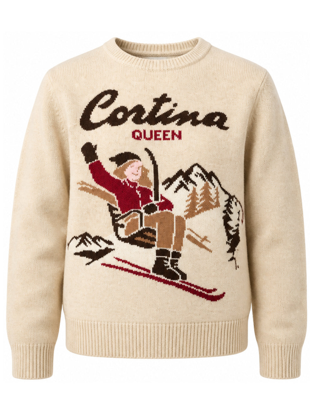 Maglione per donna MC2 Saint Barth beige con scritta ricamata "Cortina Queen" QUE0018 00234M MC2 ST. BARTH 