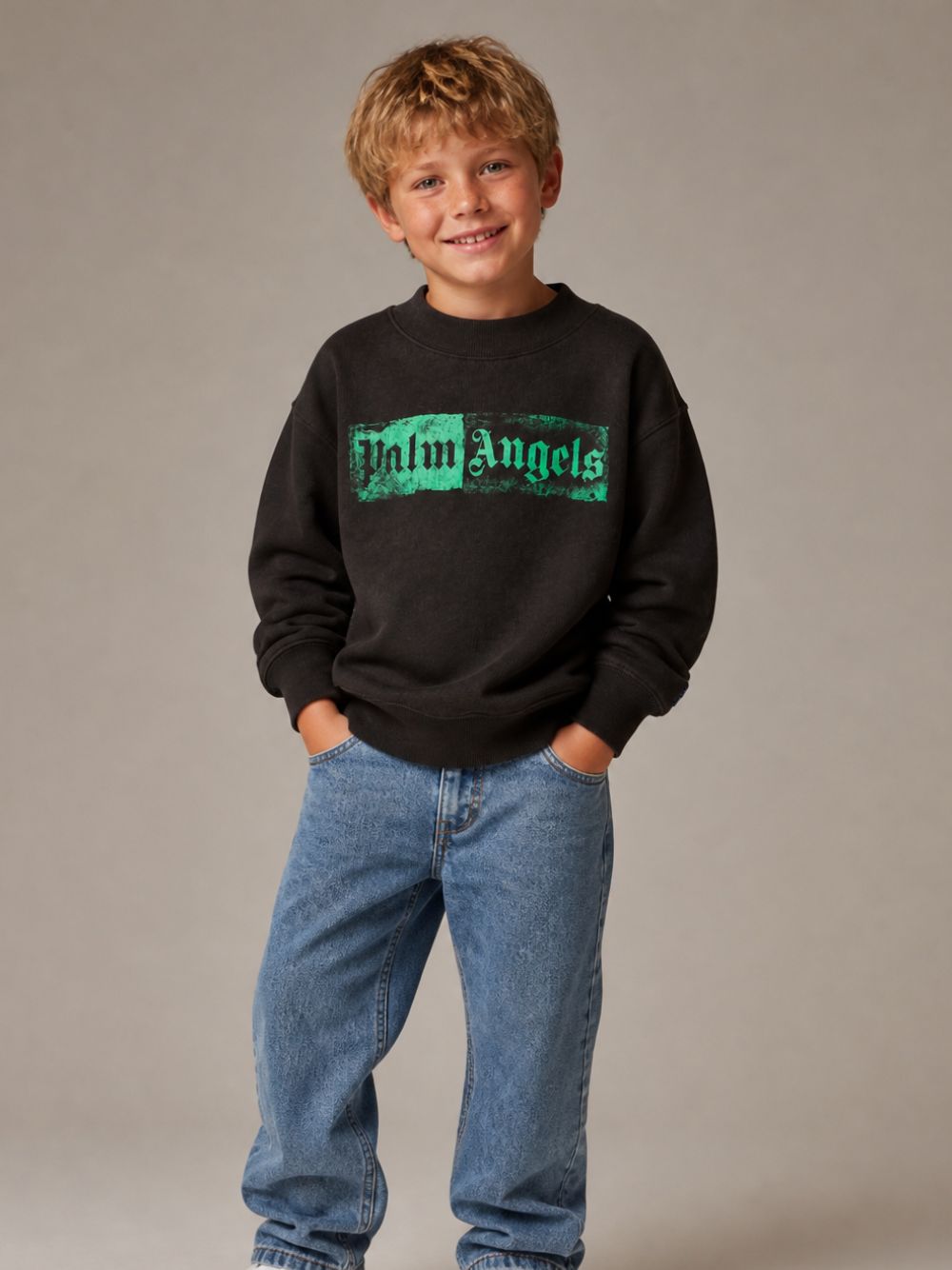 Felpa per bambini Palm Angels Kids nera con stampa logo sul davanti F6PAJBSW112 110 PALM ANGELS KIDS 