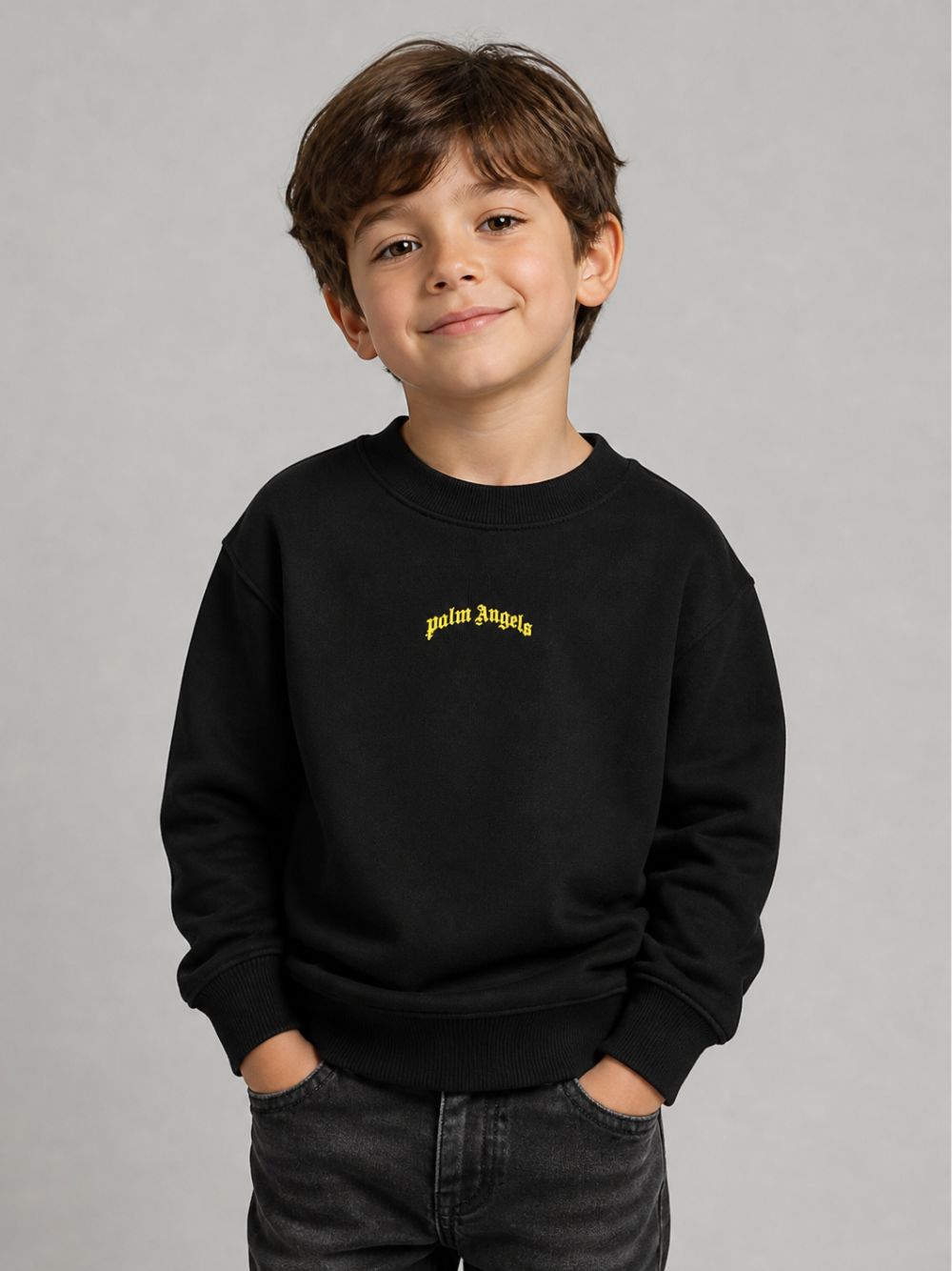 Felpa per bambini Palm Angels Kids nera con stampa logo sul retro F6PAJBSW140 110 PALM ANGELS KIDS 