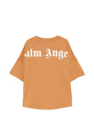 T-shirt per bambino Palm Angels Kids marrone con stampa logo sul girocollo F6PAJBTH012 1531 PALM ANGELS KIDS 