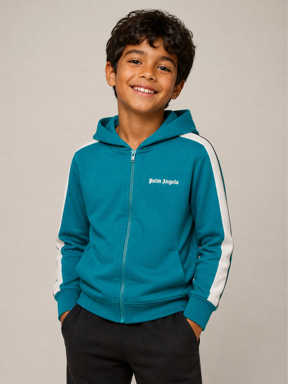 Felpa per bambino Palm Angels Kids verde con bande laterali F6PAJBZH019 1527 PALM ANGELS KIDS 