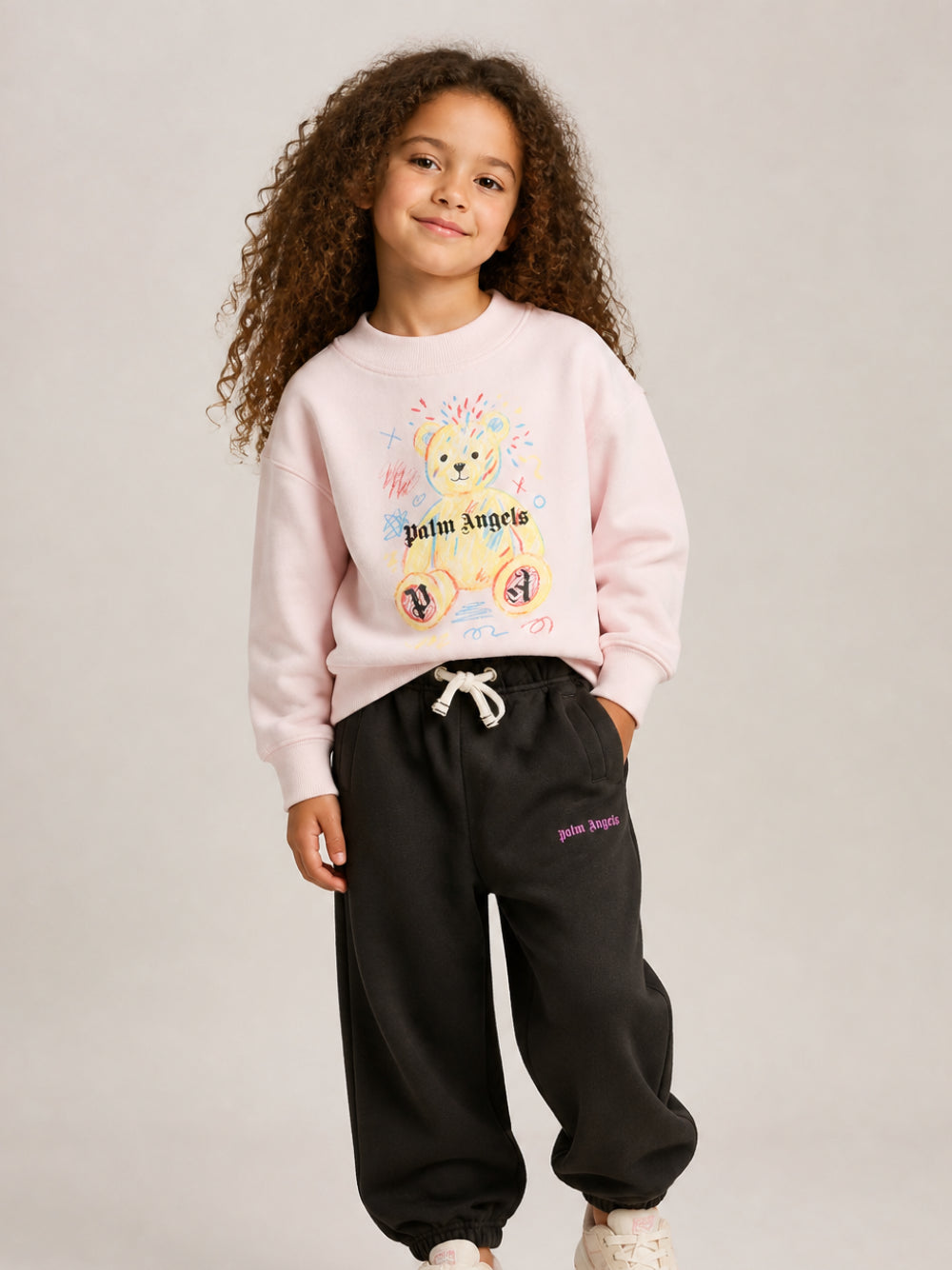 Cargo con coulisse per bambina Palm Angels neri con logo F6PAJGFP054 110 PALM ANGELS KIDS 