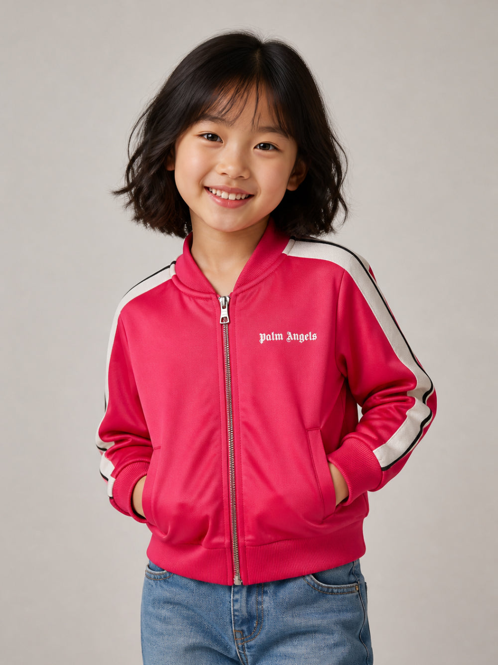 Giacca con logo per bambina Palm Angels Kids fucsia a maniche lunghe F6PAJGJK047 402 PALM ANGELS KIDS 