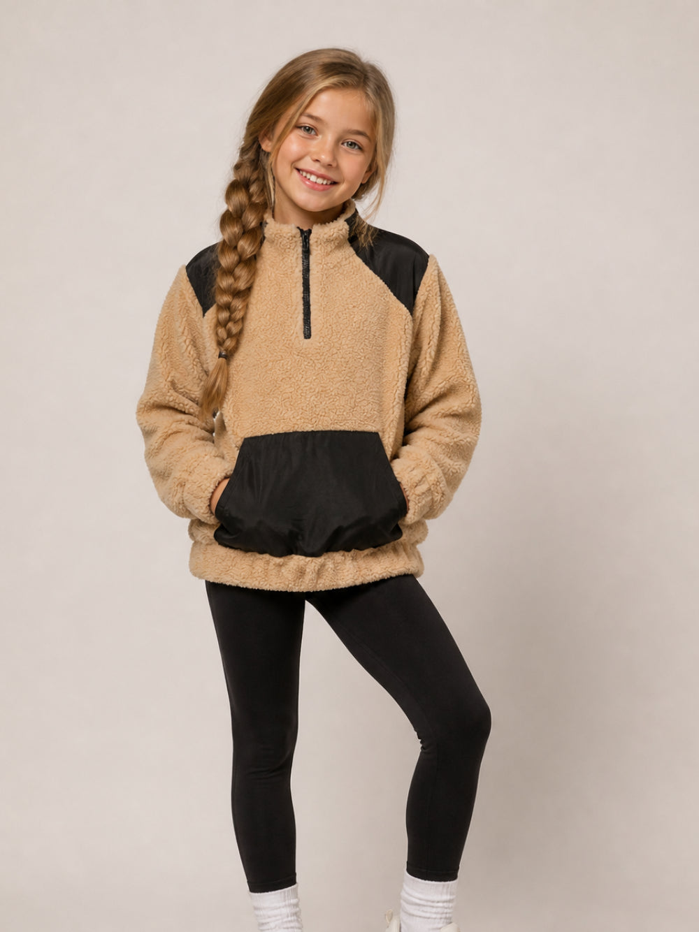 Felpa pellicciata per bambina Palm Angels Kids marrone con zip F6PAJGJK123 220 PALM ANGELS KIDS 