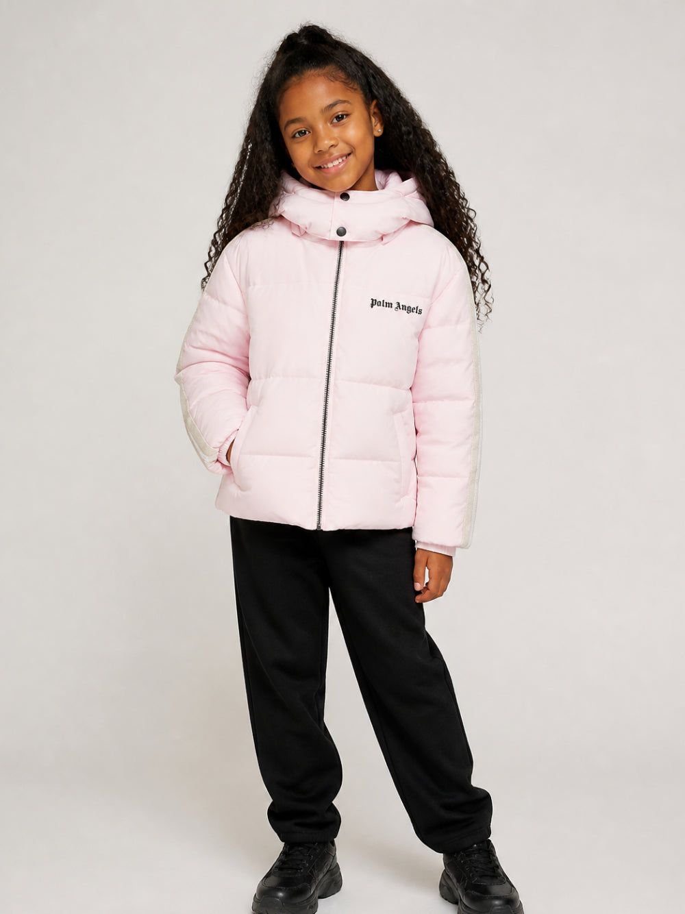 Piumino con logo per bambina Palm Angels Kids rosa con cappuccio F6PAJGPF008 042 PALM ANGELS KIDS 