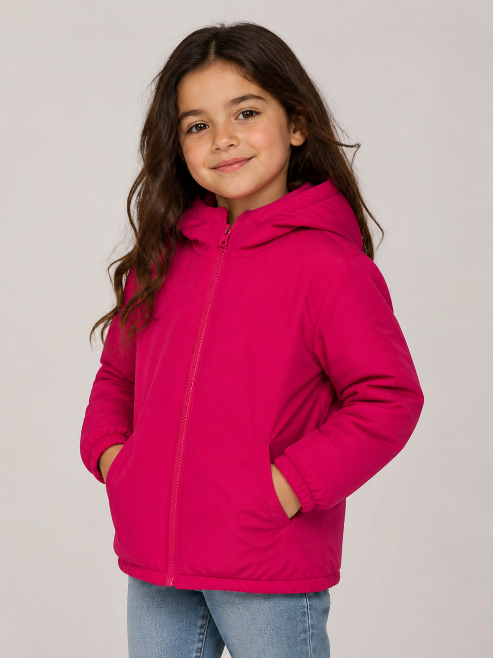 Piumino con cappuccio per bambina Palm Angels Kids fucsia con logo F6PAJGPF010 402 PALM ANGELS KIDS 