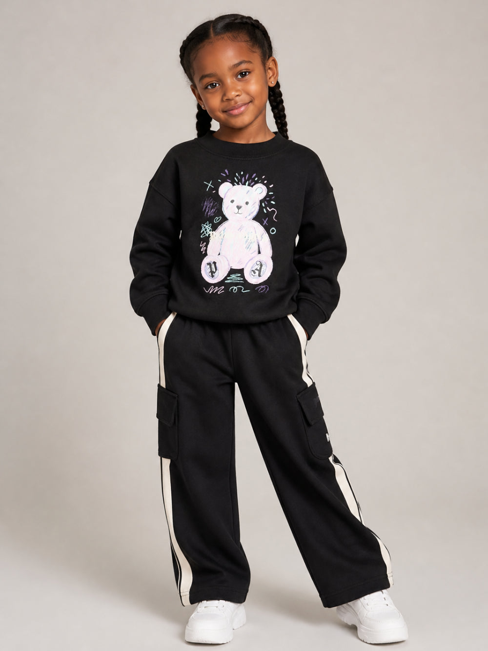 Felpa per bambina Palm Angels Kids nera con stampa grafica F6PAJGSW080 110 PALM ANGELS KIDS 