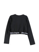 T-shirt per bambina Palm Anegels Kids nera con fascia elasticizzata con logo F6PAJGTH125 110 PALM ANGELS KIDS 