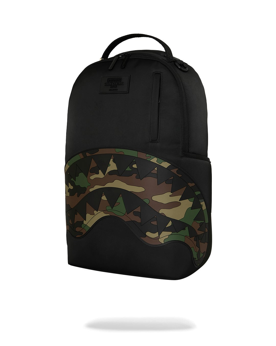 Zaino Shark Central Black Nylon Camo Embossed Shark per bambini Sprayground Kids nero con dettagli in camouflage 910B9331 NSZ SPRAYGROUND KIDS 