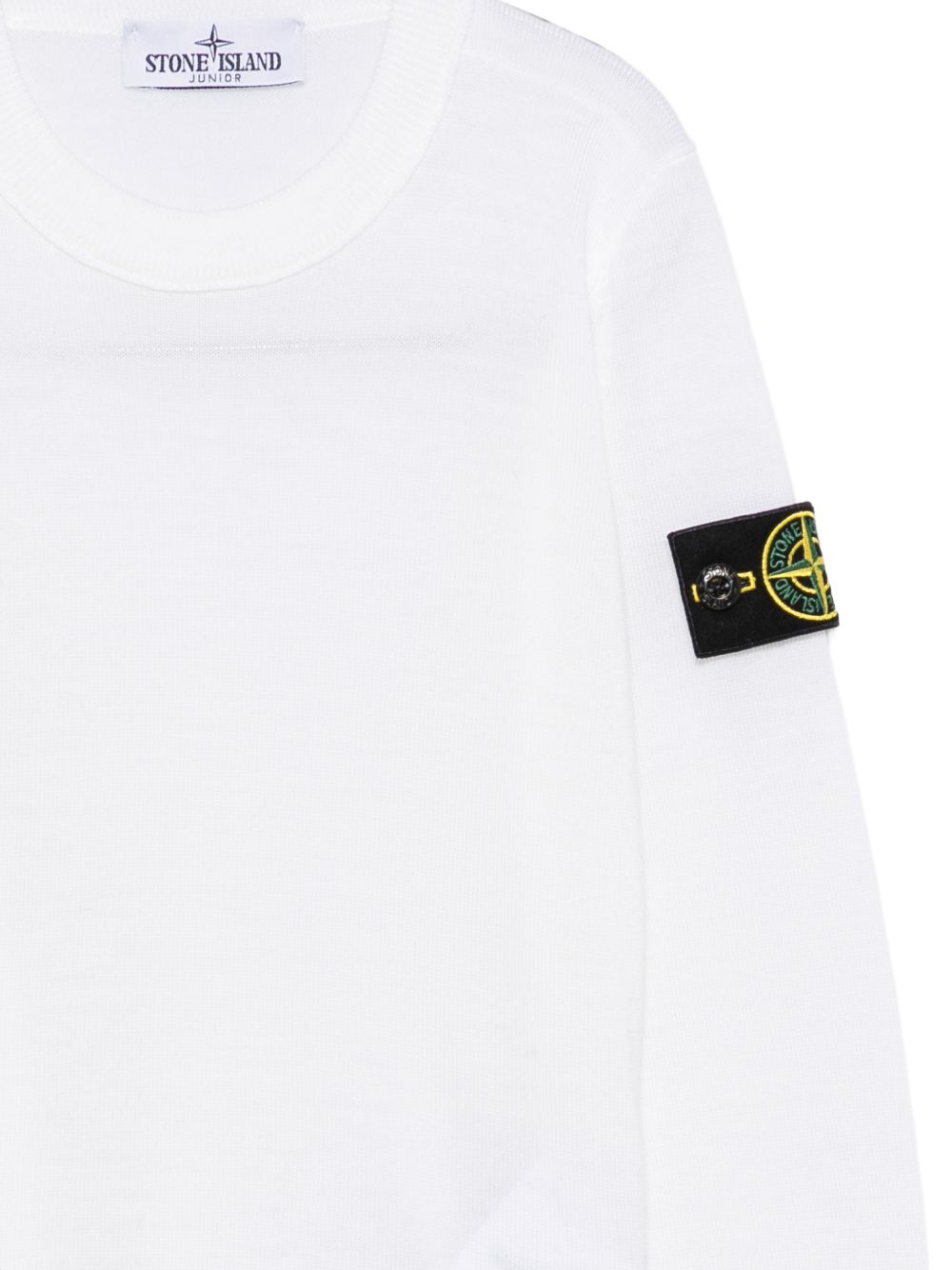 Maglione per bambino Stone Island Kids bianco con applicazione logo sulla manica L2S165100009S0C04 V0001 STONE ISLAND KIDS 