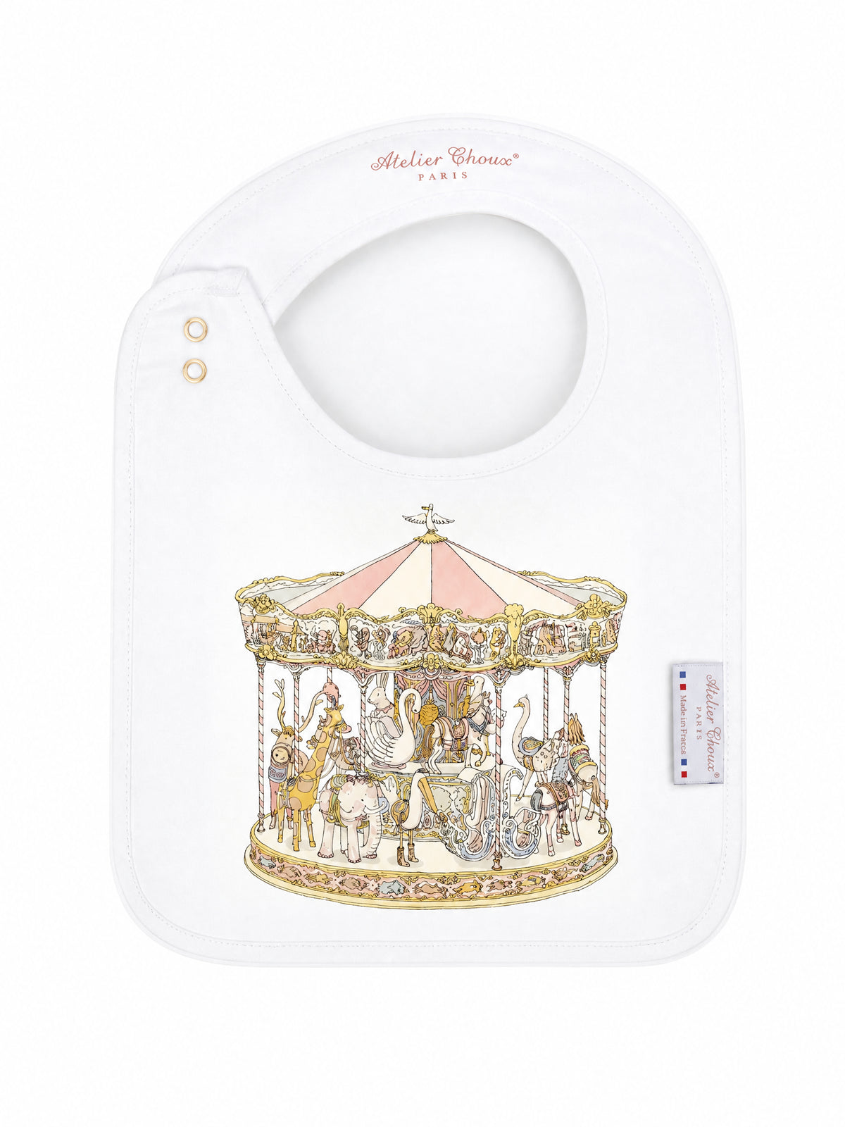 Bavaglino per neonati Atelier Choux Paris bianco con stampa grafica BI-CS-CAR G-5 ATELIER CHOUX PARIS KIDS 