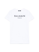 Abito con logo in rilievo per bambina Balmain Kids bianco con girocollo BW1B11 Z0082 100NE BALMAIN KIDS 