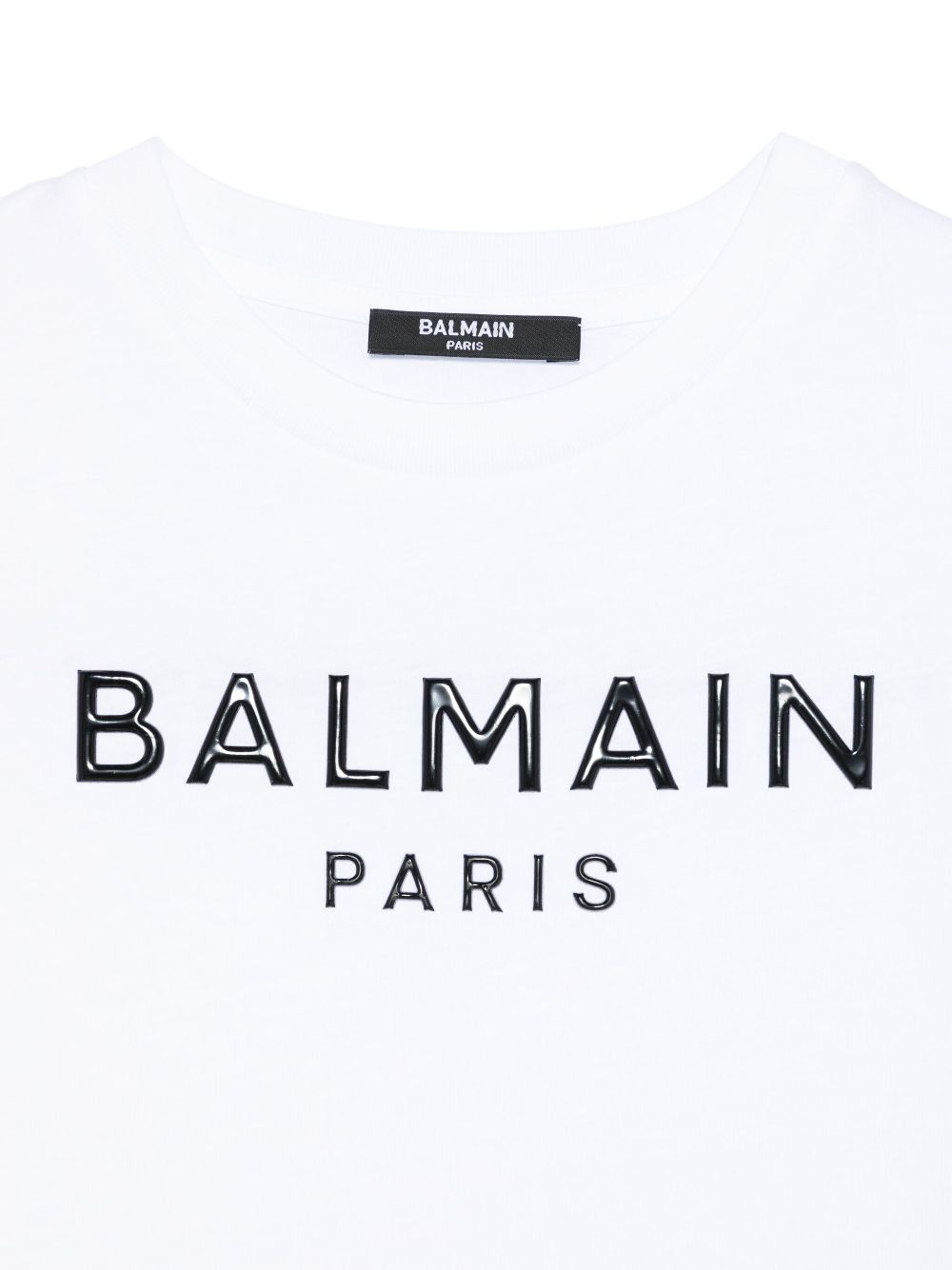 Abito con logo in rilievo per bambina Balmain Kids bianco con girocollo BW1B11 Z0082 100NE BALMAIN KIDS 