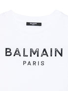 Abito con logo in rilievo per bambina Balmain Kids bianco con girocollo BW1B11 Z0082 100NE BALMAIN KIDS 