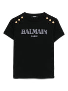 T-shirt con logo ricamato per bambina Balmain Kids nero con orlo dritto BW8A21 Z0116 930OR BALMAIN KIDS 