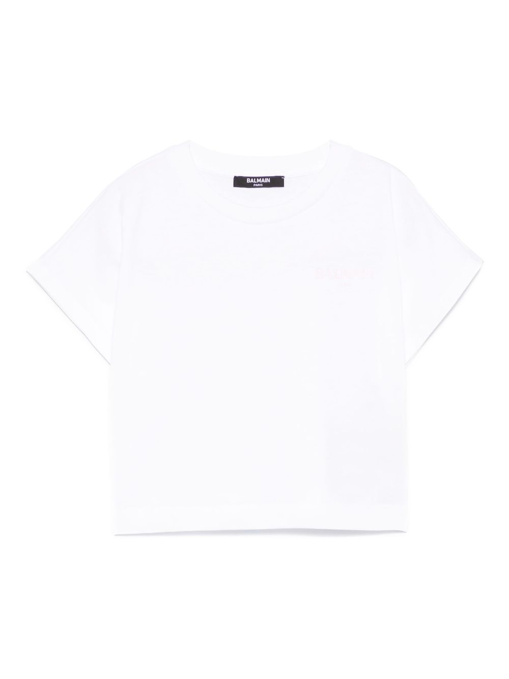 T-shirt con stampa logo per bambina Balmain Kids bianco con orlo dritto BW8A31 Z0116 100RS BALMAIN KIDS 