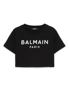 T-shirt con applicazione per bambina Balmain Kids nero con orlo dritto BW8A61 Z0082 930BC BALMAIN KIDS 