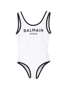 Costume per bambina Balmain Kids bianco con stampa logo sul davanti BXCA0D Z0005 100NE BALMAIN KIDS 