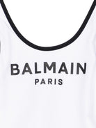 Costume per bambina Balmain Kids bianco con stampa logo sul davanti BXCA0D Z0005 100NE BALMAIN KIDS 
